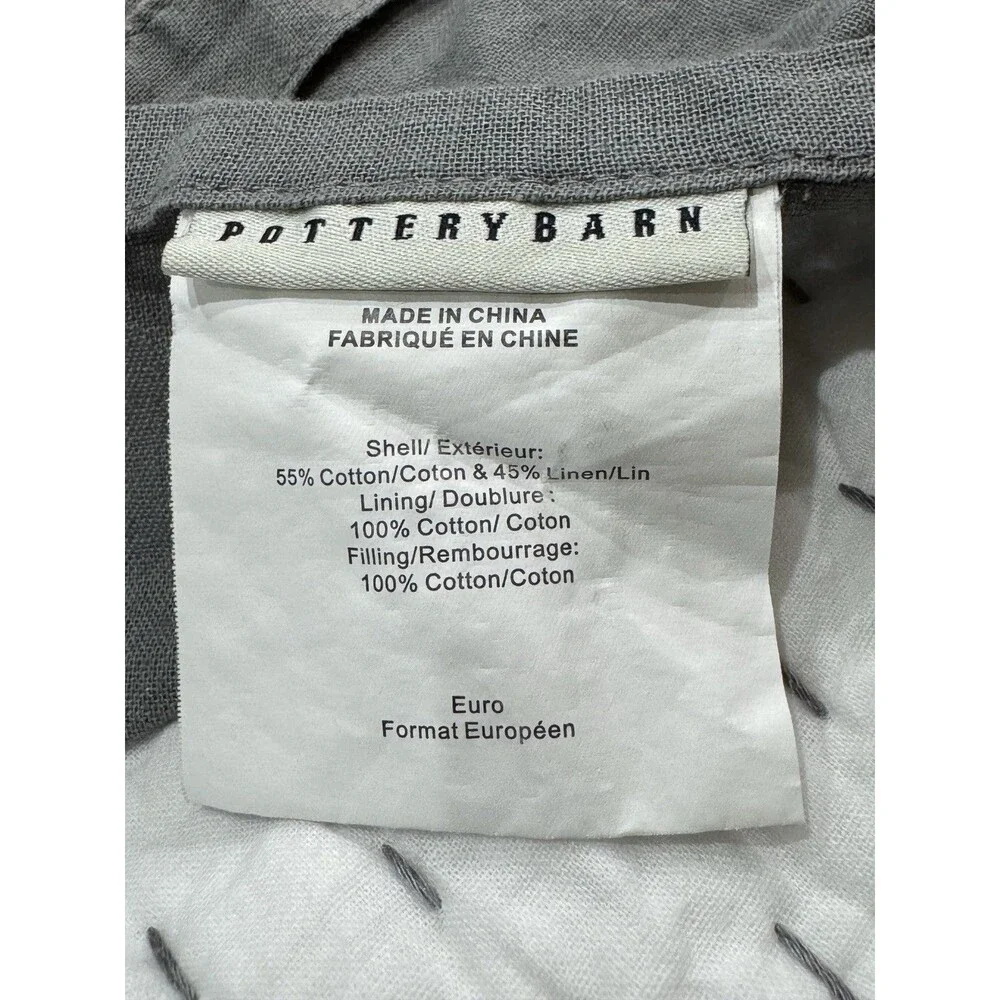 Pottery Barn Euro Shams Set of 2 Sage Green Cotton Linen Quilted Pick Stitch